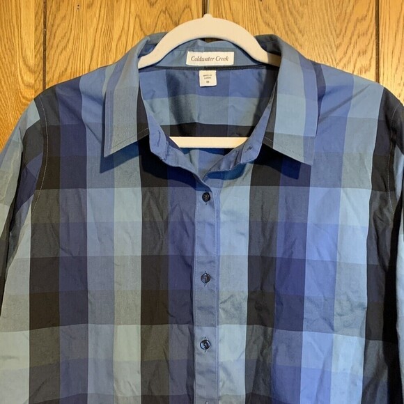 Coldwater Creek Womens Plus Size 18 Blue Plaid Button Up Shirt Blouse - Picture 2 of 6